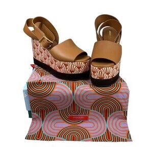 NIB LA DoubleJ High Plateau Ventaglio in Twill Leather Platform Sandals 10